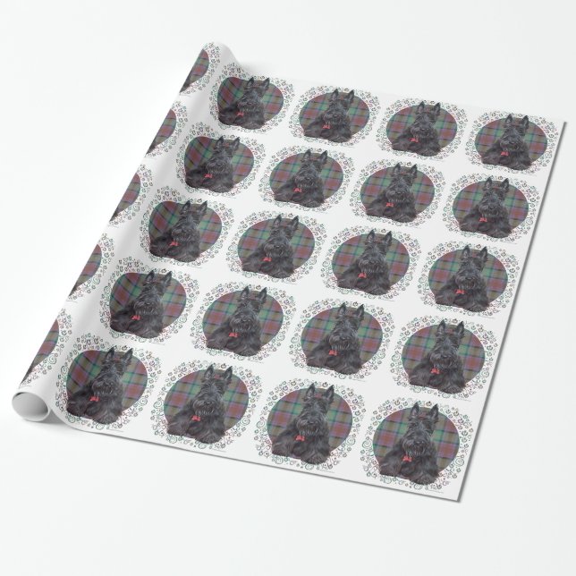Scottish Terrier on Tartan Wrapping Paper (Unrolled)
