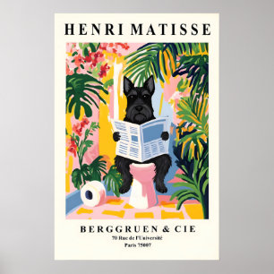 Scottish Terrier on Toilet Mattise Style Bathroom Poster