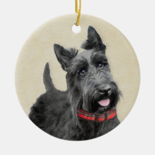 Scottish Terrier Painting - Cute Original Dog Art Ceramic Tree Decoration