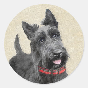 Scottish Terrier Painting - Cute Original Dog Art Classic Round Sticker