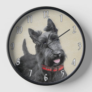 Scottish Terrier Painting - Cute Original Dog Art Clock
