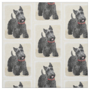 Scottish Terrier Painting - Cute Original Dog Art Fabric