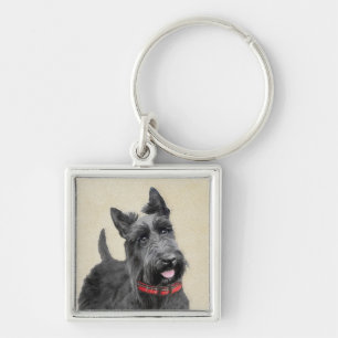 Scottish Terrier Painting - Cute Original Dog Art Key Ring