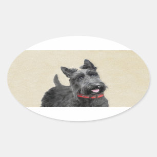 Scottish Terrier Painting - Cute Original Dog Art Oval Sticker