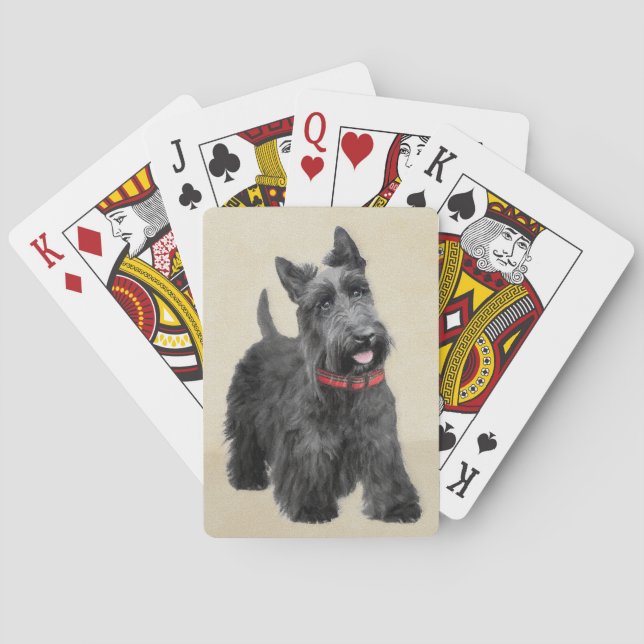 Scottish Terrier Painting - Cute Original Dog Art Playing Cards (Back)