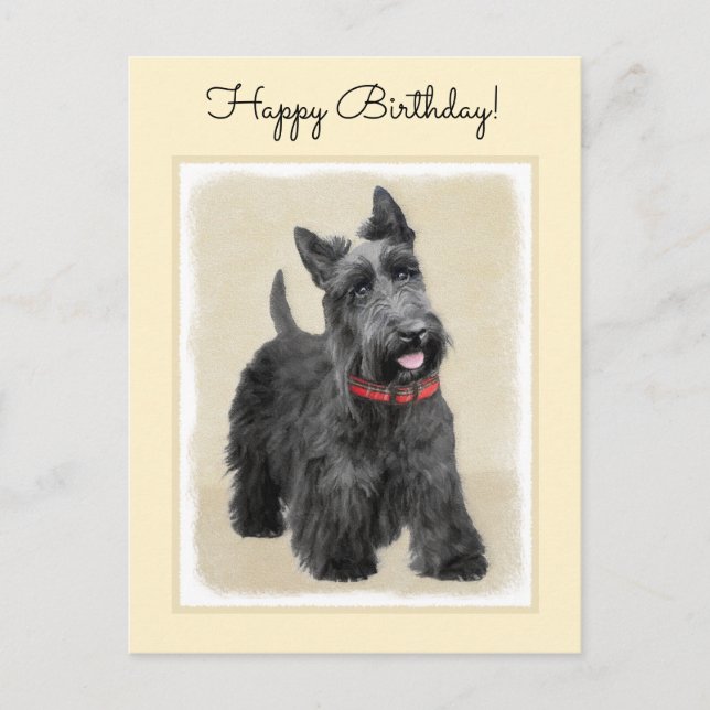 Scottish Terrier Painting - Cute Original Dog Art Postcard (Front)