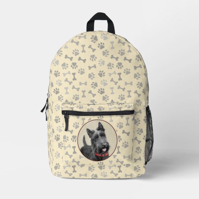 Scottish Terrier Painting - Cute Original Dog Art Printed Backpack (Front)