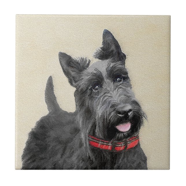 Scottish Terrier Painting - Cute Original Dog Art Tile (Front)