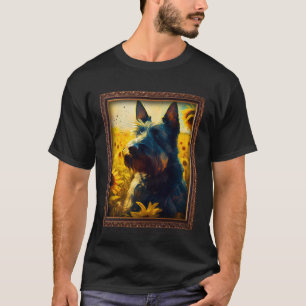 Scottish Terrier Painting Sunflower Flower Mum Wom T-Shirt