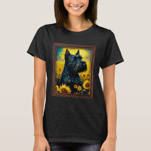 Scottish Terrier Painting Sunflower Flower Mum Wom T-Shirt