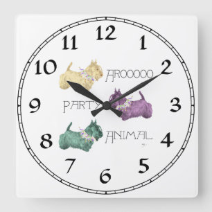 Scottish Terrier Party Animals Square Wall Clock