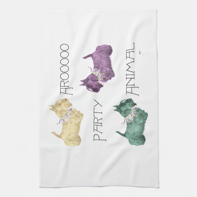 Scottish Terrier Party Animals Tea Towel (Vertical)