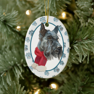 Scottish Terrier Paw Print Border Ceramic Tree Decoration