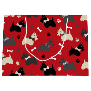 Scottish Terrier Paws and Bones Red Large Gift Bag