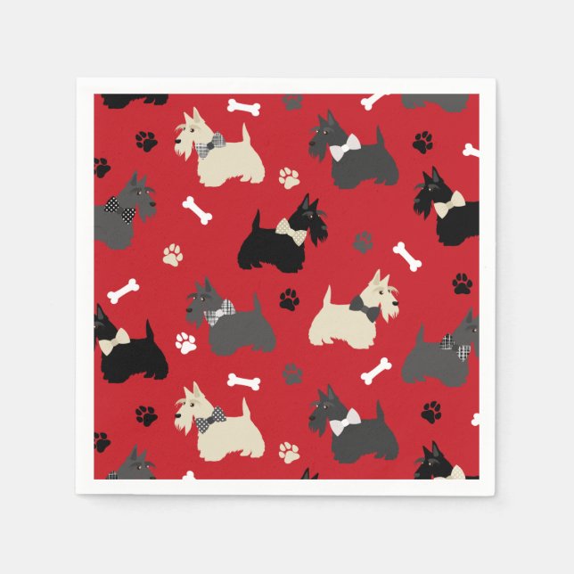 Scottish Terrier Paws and Bones Red Napkin (Front)