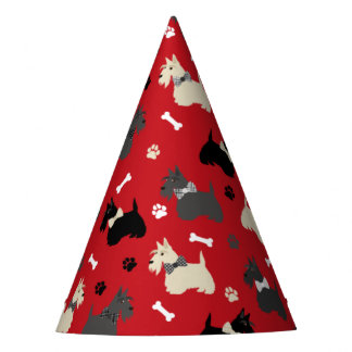 Scottish Terrier Paws and Bones Red Party Hat