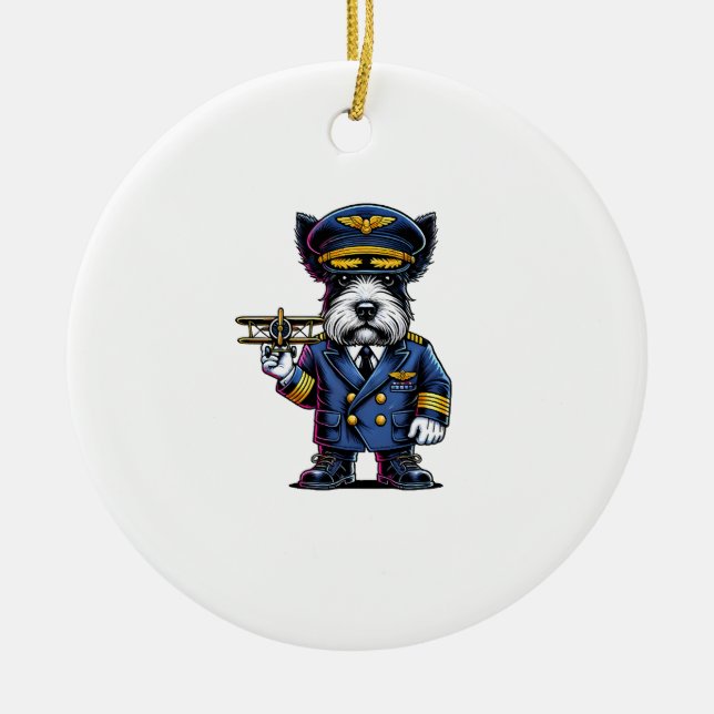Scottish Terrier Pilot Ceramic Tree Decoration (Front)