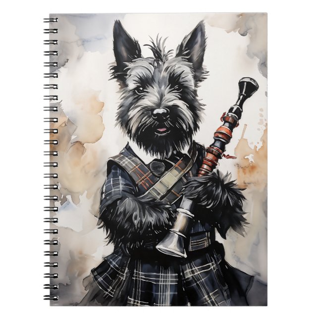Scottish Terrier Playing-Bagpipes in a Kilt Ink Notebook (Front)