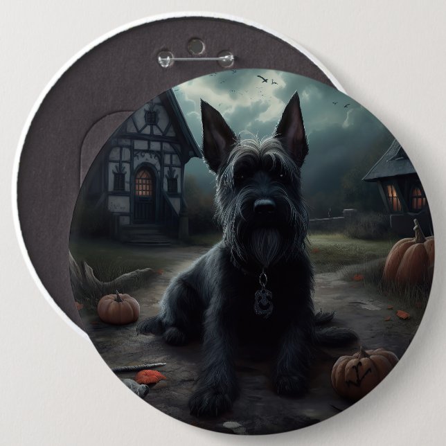 Scottish Terrier Pumpkins Halloween Scary 6 Cm Round Badge (Front & Back)