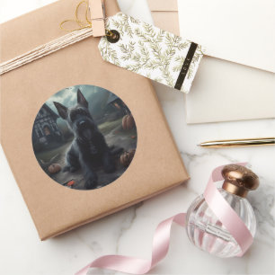 Scottish Terrier Pumpkins Halloween Scary Classic Round Sticker