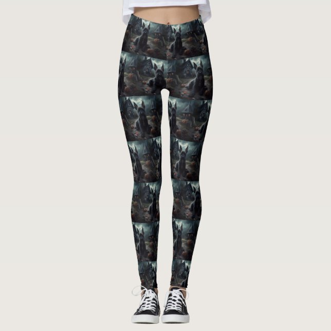Scottish Terrier Pumpkins Halloween Scary Leggings (Front)