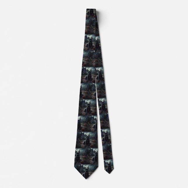 Scottish Terrier Pumpkins Halloween Scary Tie (Front)