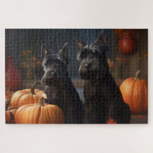 Scottish Terrier Puppy Autumn Delight Pumpkin Jigsaw Puzzle
