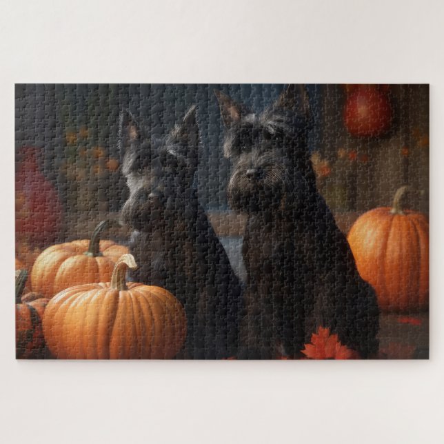 Scottish Terrier Puppy Autumn Delight Pumpkin Jigsaw Puzzle (Horizontal)