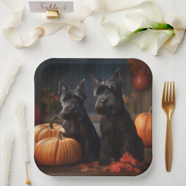 Scottish Terrier Puppy Autumn Delight Pumpkin Paper Plate (Wedding)