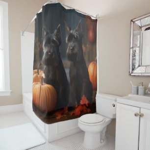 Scottish Terrier Puppy Autumn Delight Pumpkin Shower Curtain