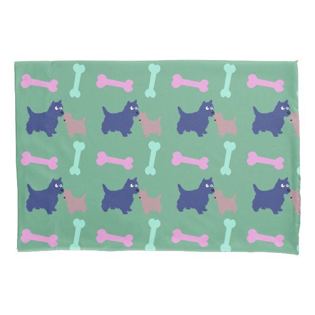 Scottish Terrier Puppy Bones Light Green PillowC Pillowcase (Front)