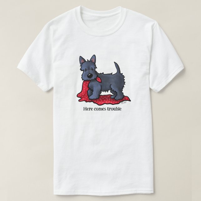 Scottish Terrier Puppy Trouble T-Shirt (Design Front)
