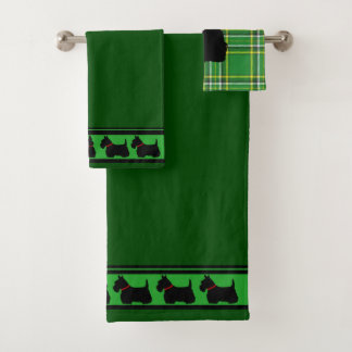 Scottish Terrier/red collar/green plaid/border Bath Towel Set