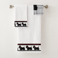 Scottish Terrier/red collar/grey plaid/border