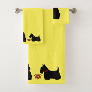 Scottish Terrier/red collar/red Celtic heart Bath Towel Set