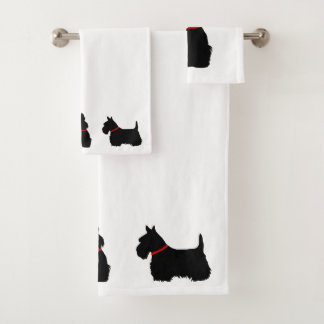 Scottish Terrier/red collar/white - pick own colou Bath Towel Set