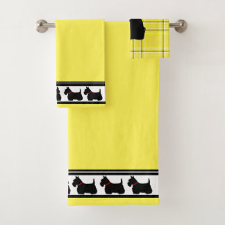 Scottish Terrier/red collar/yellow plaid/border Bath Towel Set
