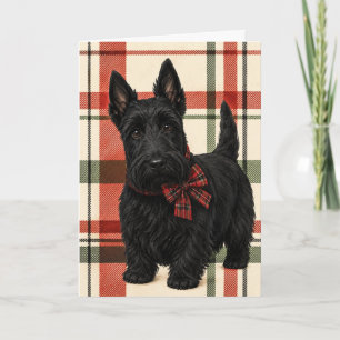 Scottish Terrier Red Green Plaid Christmas Card