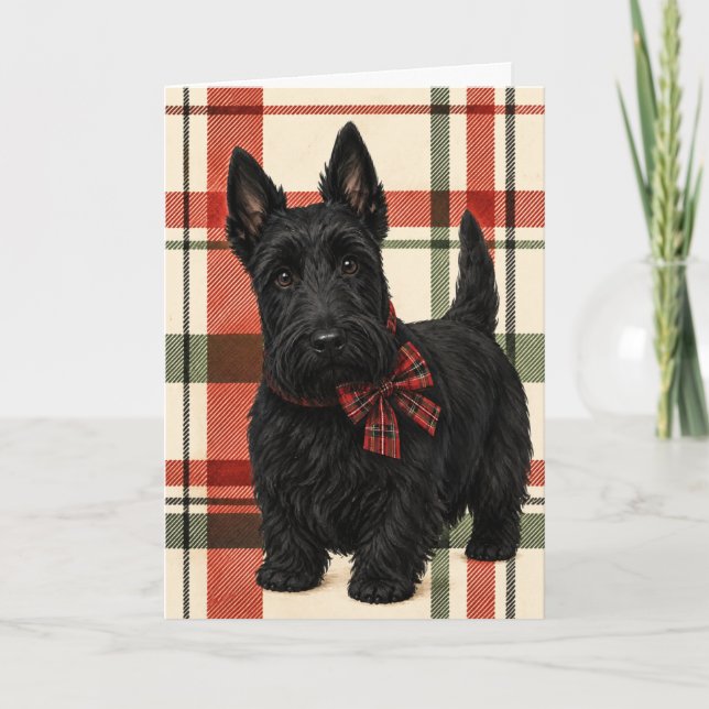 Scottish Terrier Red Green Plaid Christmas  Card (Front)