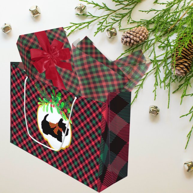 Scottish terrier red green plaid  large gift bag (Fun Scottish terrier on a red green black plaid!)