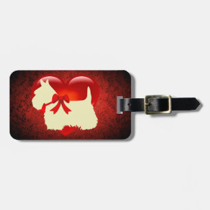 Scottish Terrier, red heart, bow, granite red Luggage Tag