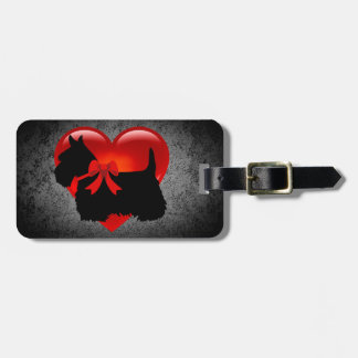 Scottish Terrier, red heart, bow, granite silver Luggage Tag