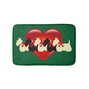 Scottish Terrier/red heart/Kelly/Irish green Bath Mat