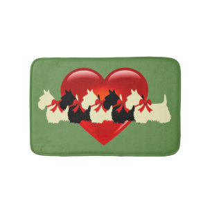 Scottish Terrier/red heart/Sage/zazzle green Bath Mat