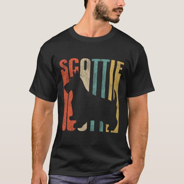 Scottish Terrier Retro 1970'S Dog Scottie Cracked  T-Shirt (Front)