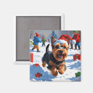 Scottish Terrier Running Snow with Christmas Hat Magnet