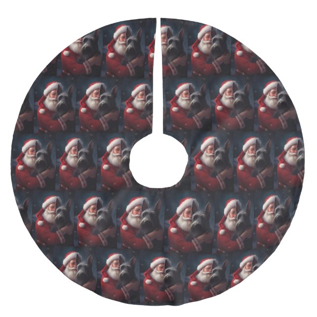 Scottish Terrier Santa Claus Festive Christmas Brushed Polyester Tree Skirt (Front)