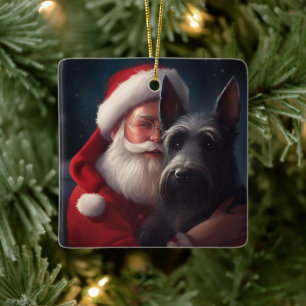 Scottish Terrier Santa Claus Festive Christmas Ceramic Ornament
