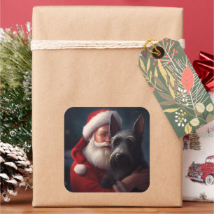Scottish Terrier Santa Claus Festive Christmas Square Sticker