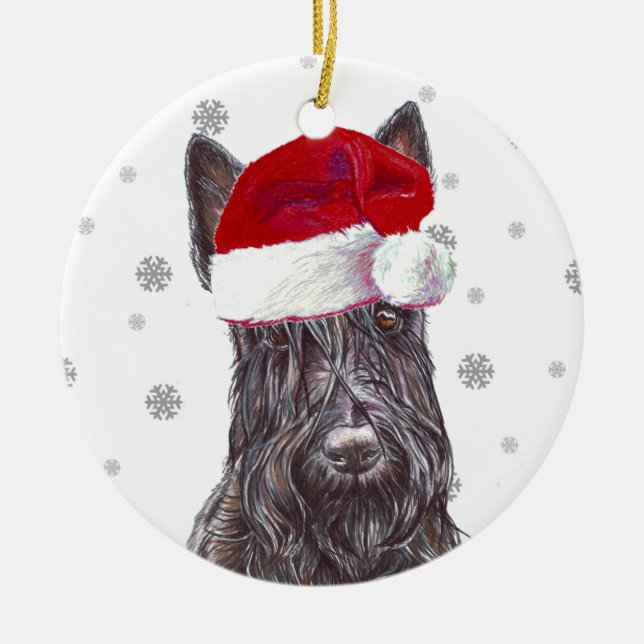 Scottish Terrier - Santa Hat Christmas Bauble Ceramic Tree Decoration (Front)